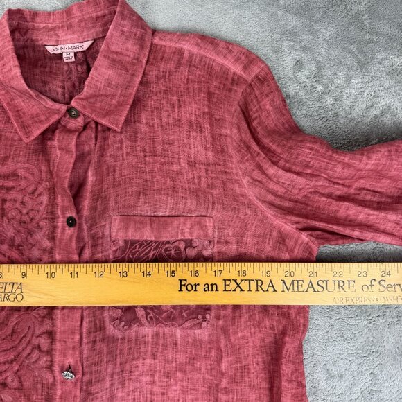 John Mark 100% Linen Embroidered Whimsy Lace Fairy Button up Shirt Cottagecore - Picture 10 of 11